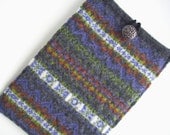 iPad Mini Sleeve, Gray with red/green/purple/white design Felted Wool, Upcycled, Kindle Fire Cover, eReader Case