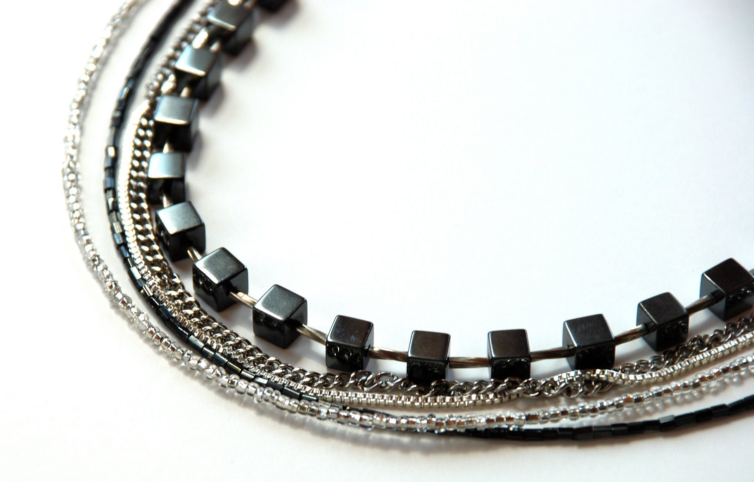 Repurposed Beaded Necklace Pyrite Silver Tone Chain and Metallic Bead Multi-Strand // Repurposed Vintage Jewelry - BeckoningBeefyGems