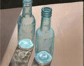 Acrylic Painting - "Two Blue Bottles" 10" X 10" Square on Canvas