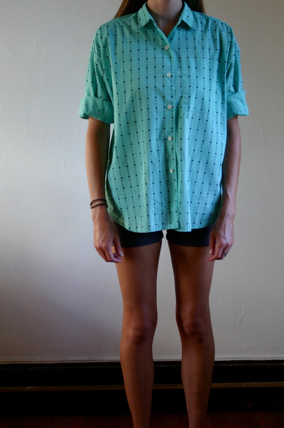 teal aztec print shirt