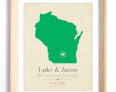 Personalized Wedding Gift - Unique Custom Wall Decor - Wisconsin or Your Choice of City, State, Colors