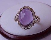 Antique Art Deco 10k Yellow Gold Genuine  Amethyst  Filigree Ring, 1950's