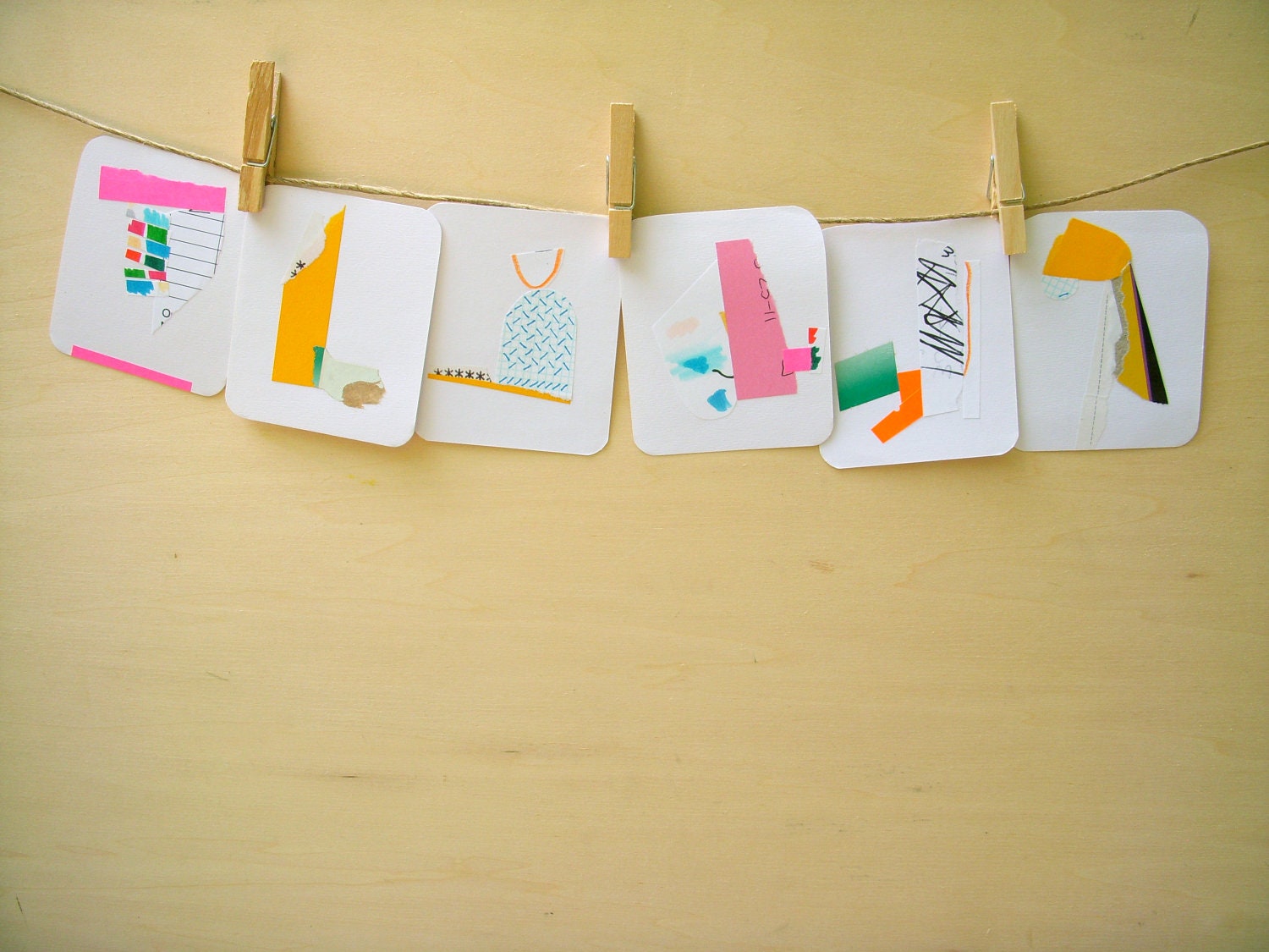 Instant Collage Collection: Set of 6 Found Paper Collages on Paper