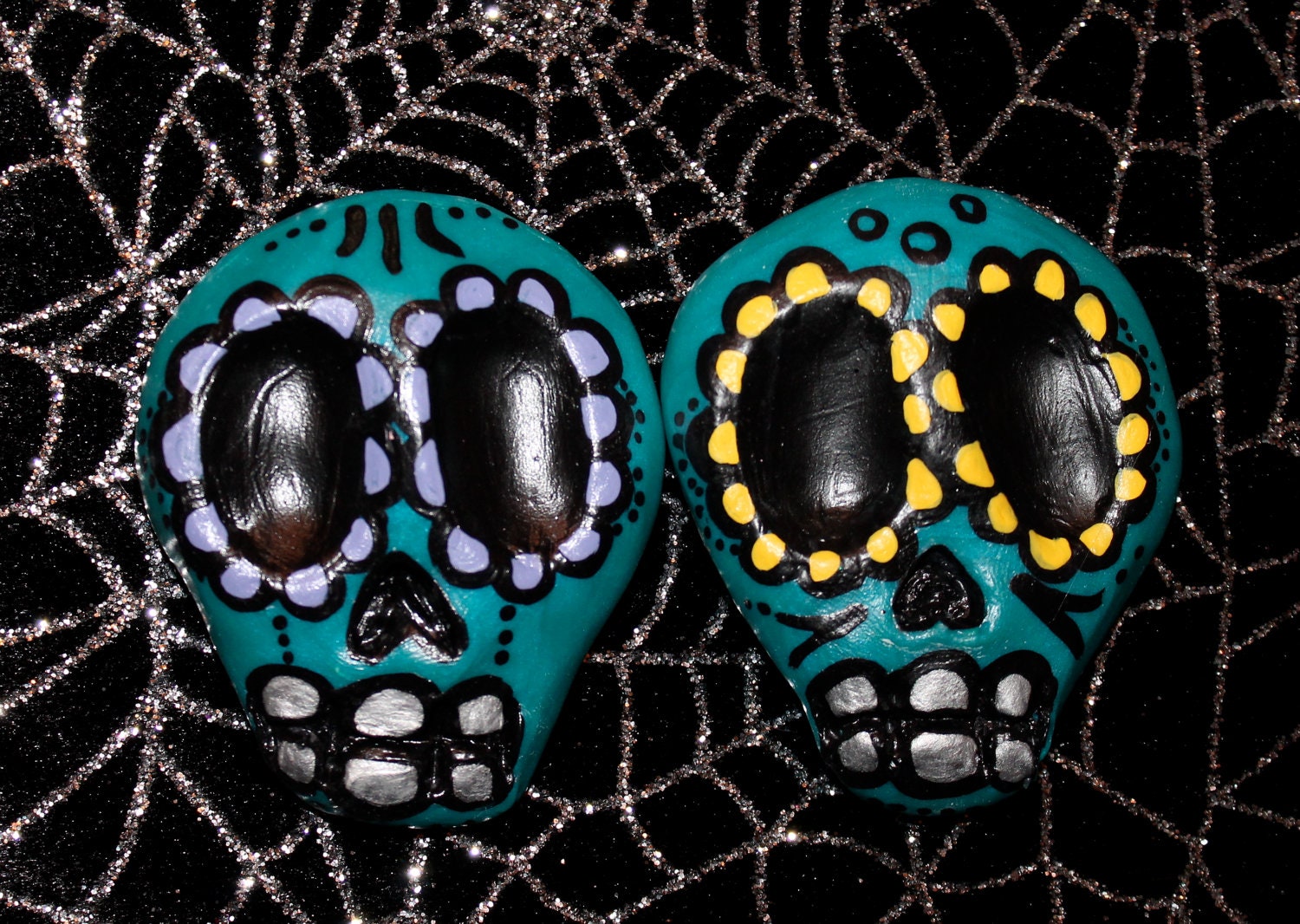 Peacock Blue Sugar Skull Hair Pin