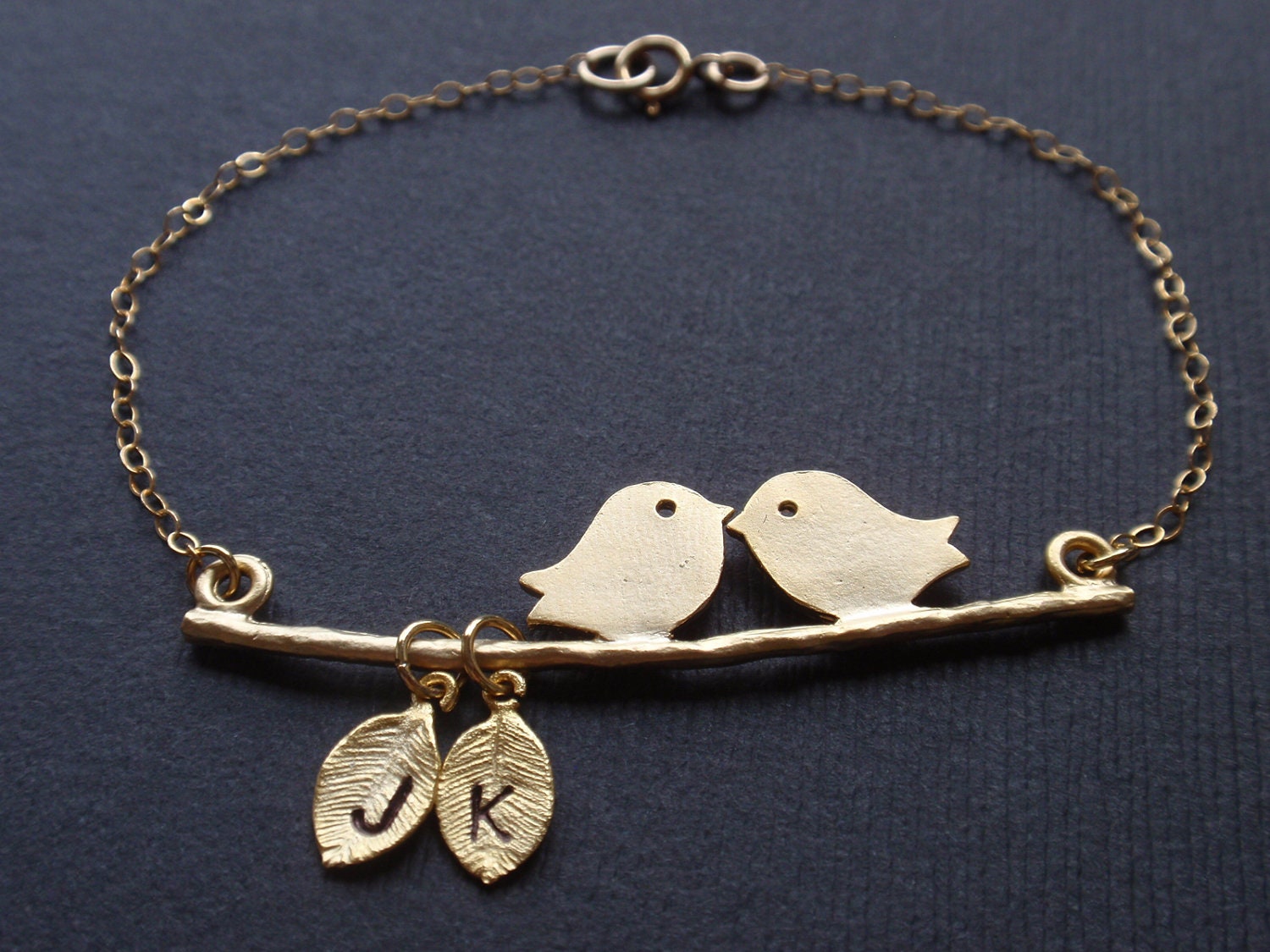 SALE- Personalized Initial Two bird love 14K gold filled bracelet