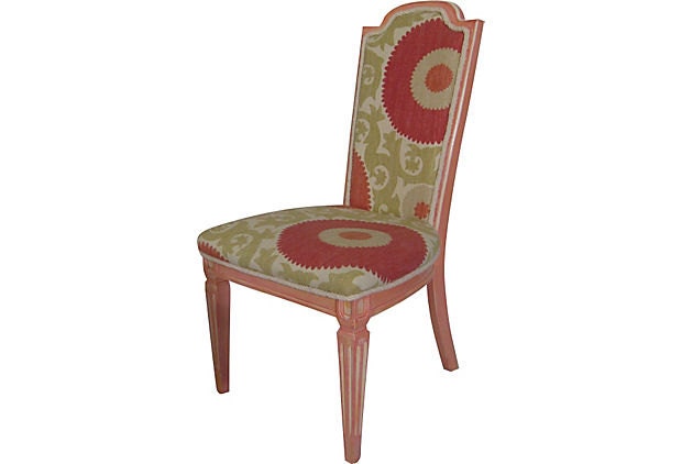 Countrified Chic Coral Pink Suzani French Side Chair ON HOLD