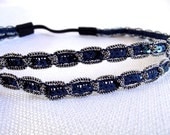 Blue Silver Headband, Stretchy Headband, Double Strand Headband