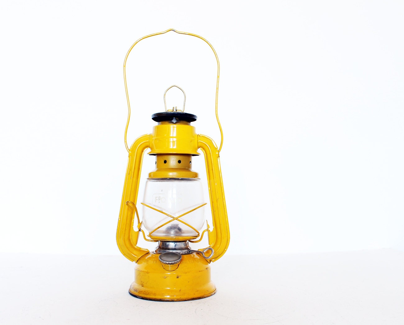 Vintage 1935 primitive yellow metal lantern by FROWO