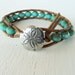 Sand Dollar Bracelet, Leather Wrap Bracelet, Aqua, Seafoam Green, Tropical Jewelry, Beach Chic, Boho Bohemian Style