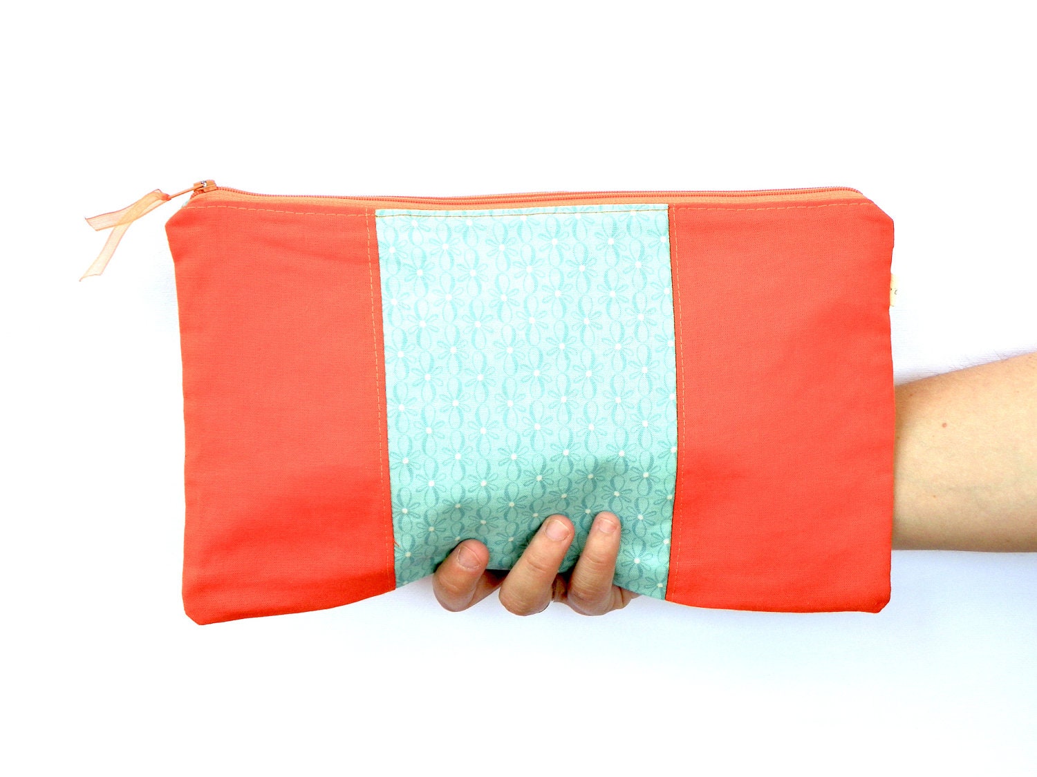 30% SALE Orange Clutch, Handbag, Cosmetic Bag, Make up Pouch, Everyday Purse