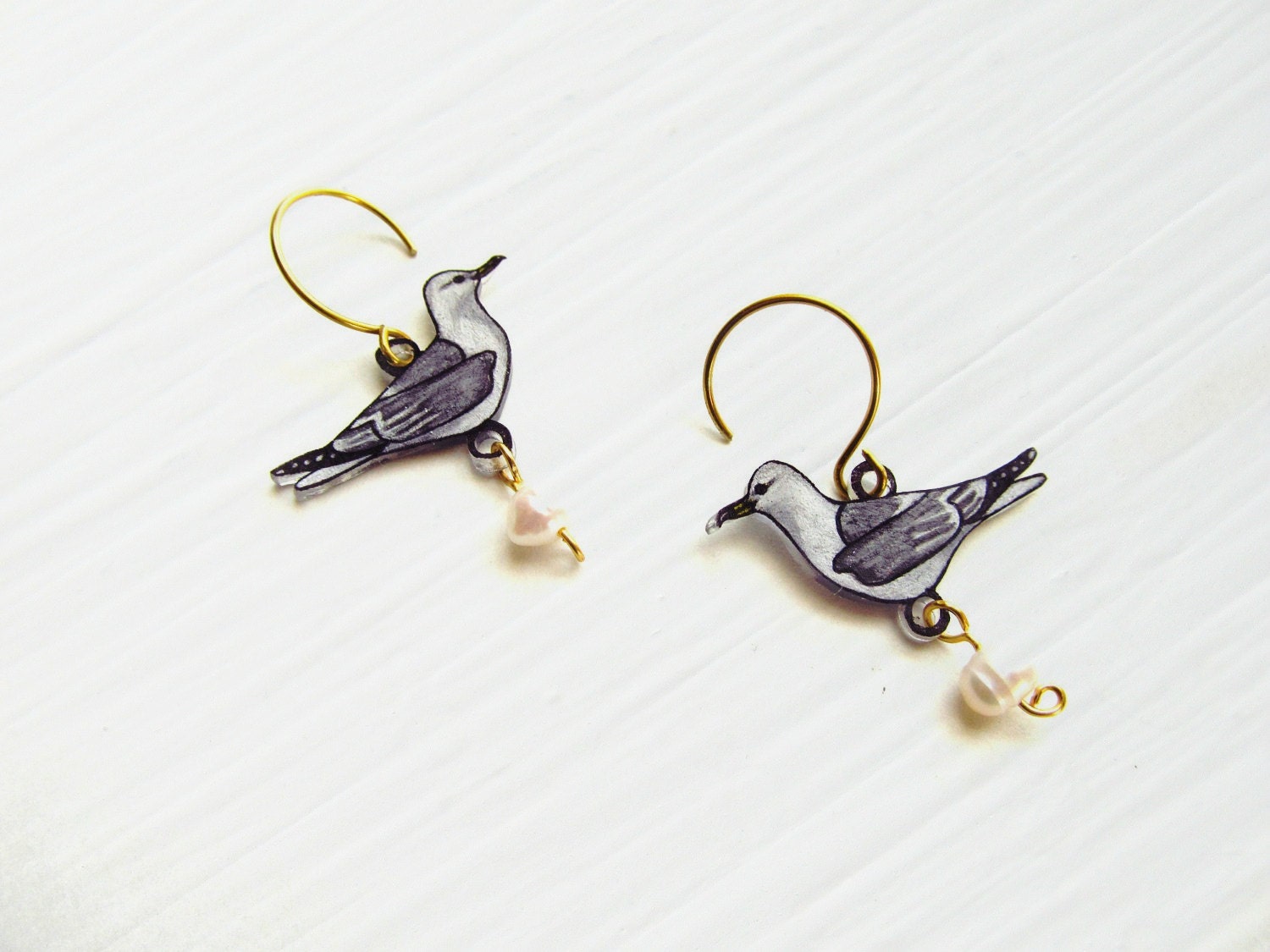 Seagull Earrings, Shrink Plastic, Bird, Nautical, Water Bird, Shore Bird, Ocean, White, Wearable Art