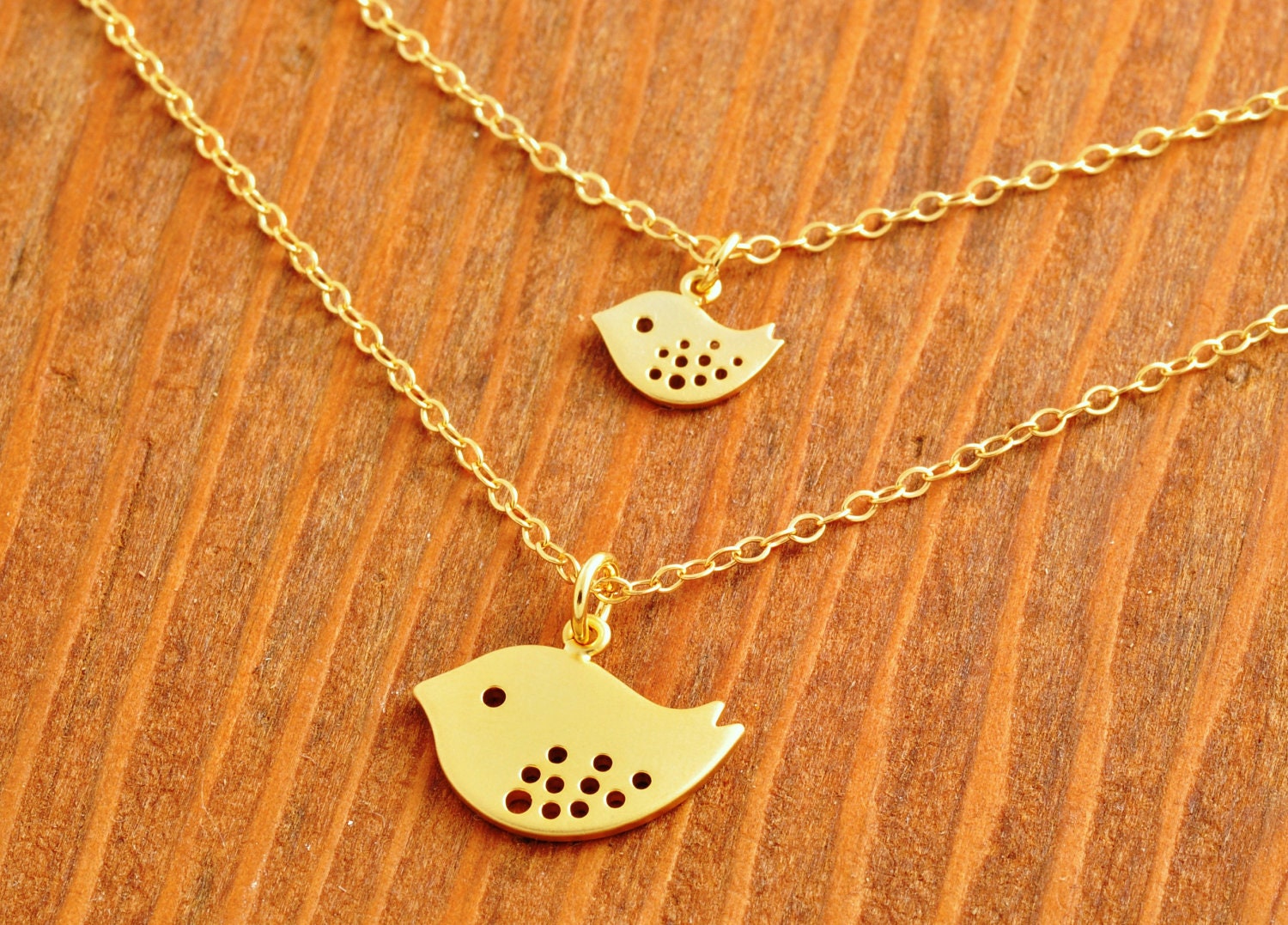 Mother and Daughter Necklace - double necklace, gold bird necklace, mom necklace, daughter necklace, pair necklace