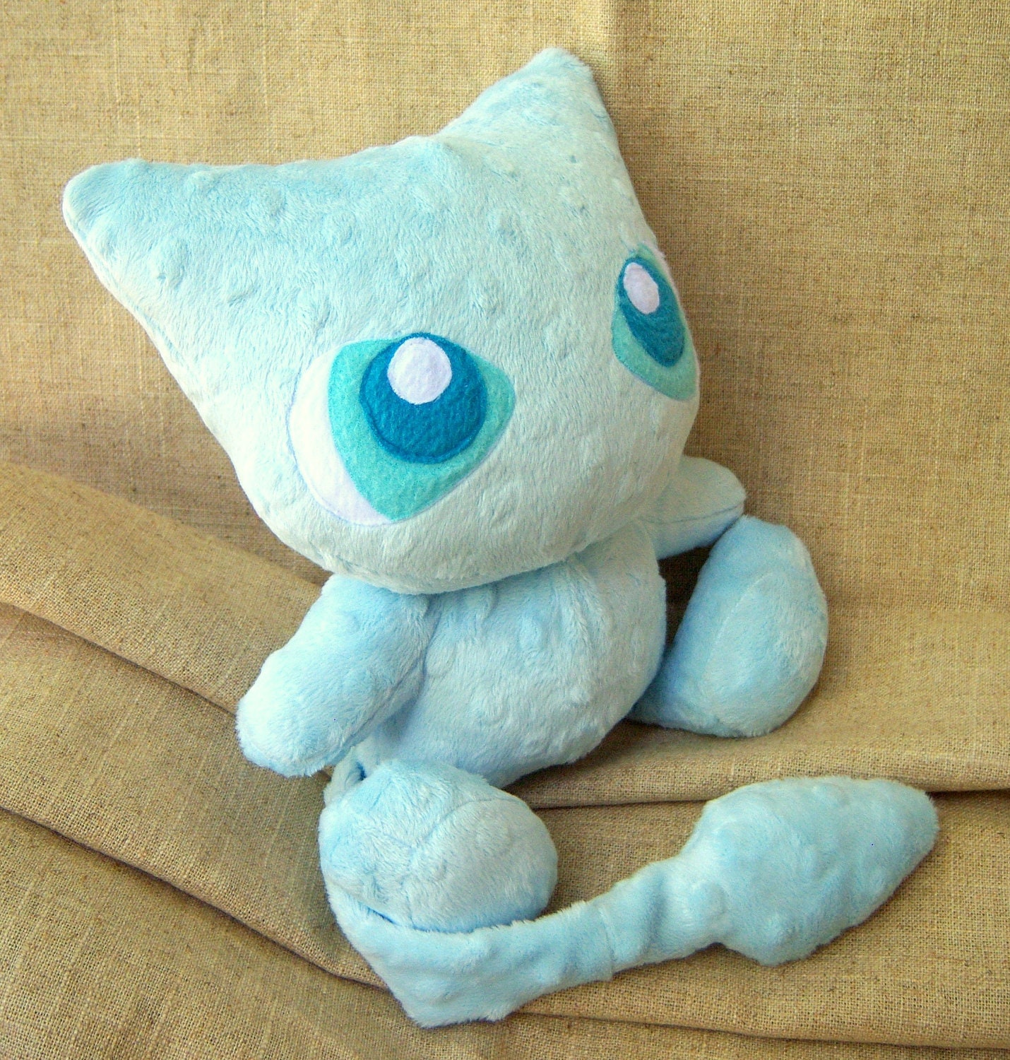 Shiny Pokemon Mew Plush Minky Blue Faux Fur Stuffed by Plushimi shiny pokemon mew plush minky blue faux