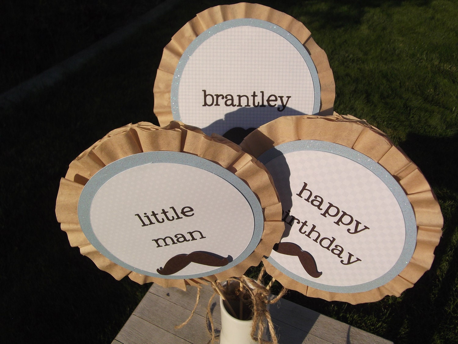 Mustache Party Birthday Centerpiece Arrangement - Vintage Style - Variety Set of 3