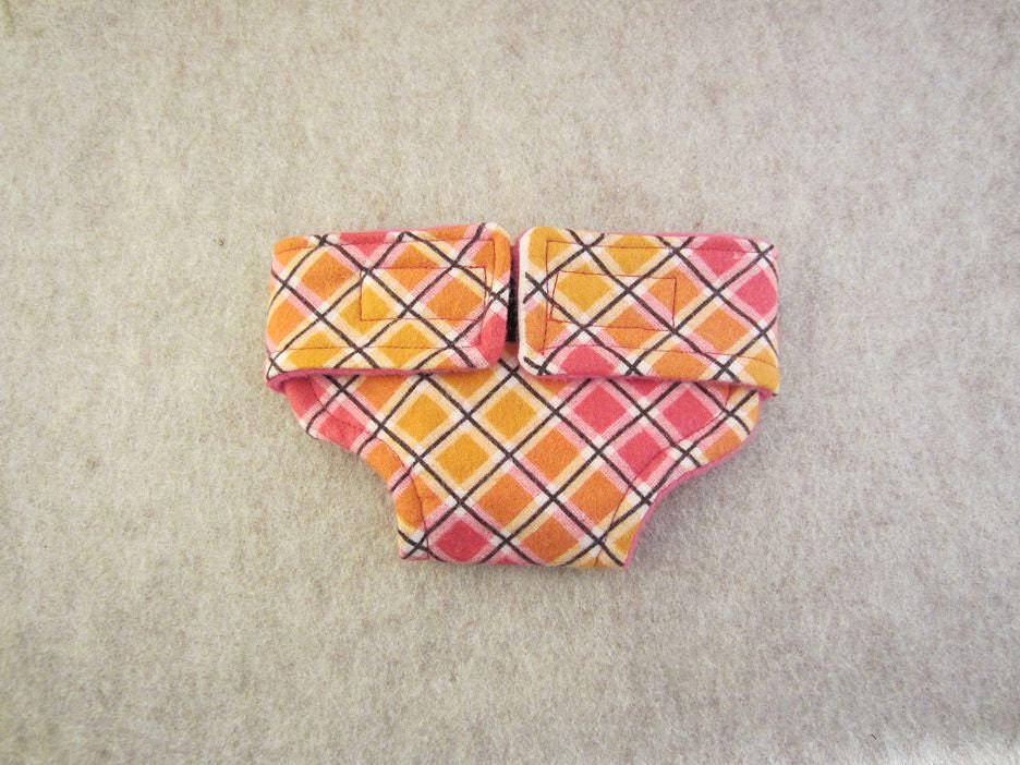 Waldorf Doll Diaper - Pink and Orange Plaid - Size Large