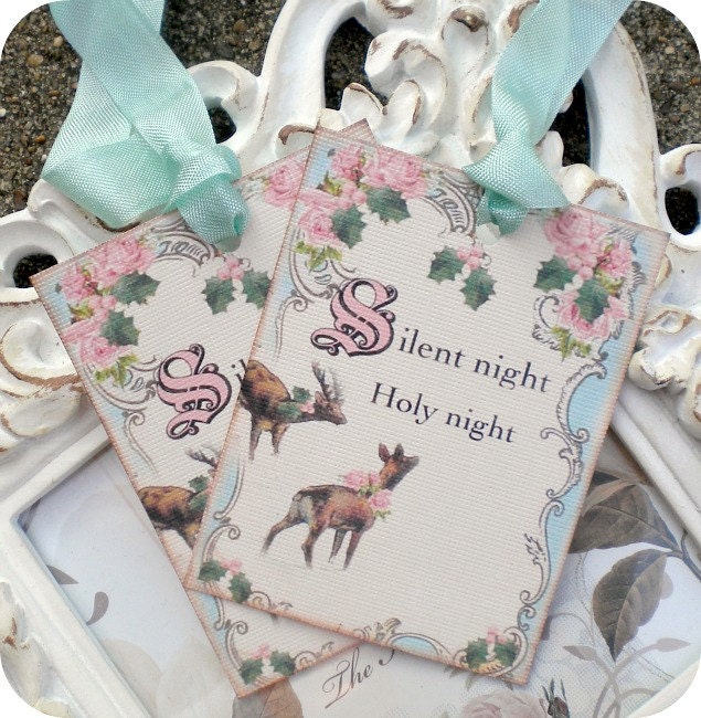 Cottage Shabby Chic Silent Night Christmas Tags - Vintage Inspired - Set of 6