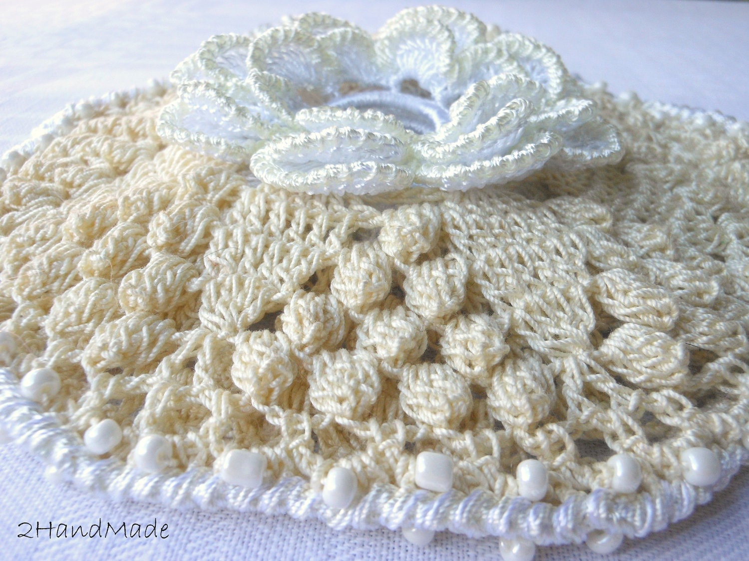 Women Ladies Irisch Flower Lace crochet small Roll Purse Knitter Bag Vintage Romantic Victorian for Crafts Beige White Art Project Bag