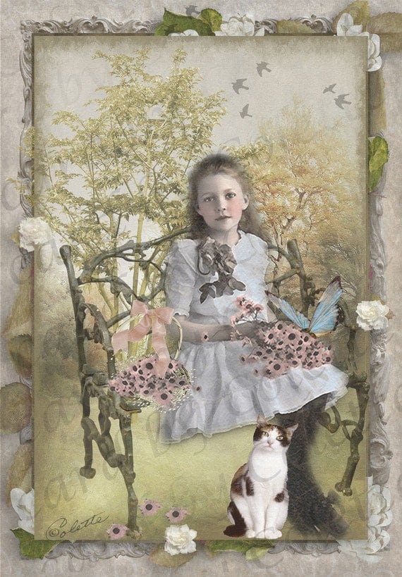 Veronica and Her Pink Daisies Digital Collage Greeting Card