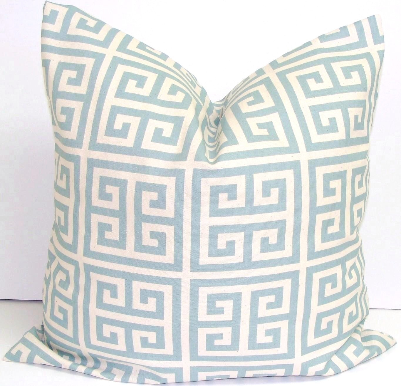 Greek Key Pillow.Robin's Egg Blue.18x18 inch.Pillow Cover.Printed Fabric Front and Back.Blue Maze Pillow.Geometric