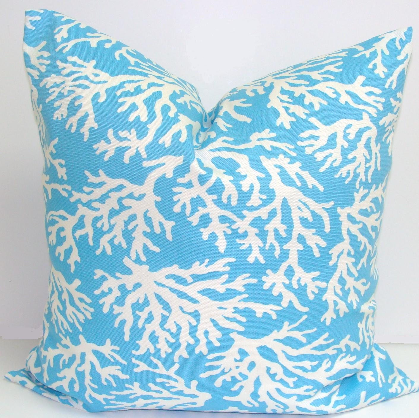 SALE.OUTDOOR.BLUE Pillow.18x18 inch.Decorative Pillow Cover.Printed Fabric Front and Back.Nautical.Indoor.Outdoor.Coral