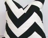 Black Pillow..Printed Fabric Front and Back.18x18 inch Decorator Pillow Cover.Housewares.Home Decor.Cushions.cm.Large Chevron