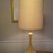 Mid-Century Danish Modern Teak & Brass White Pottery Textured Lamp and Shade Light Lamp Finial