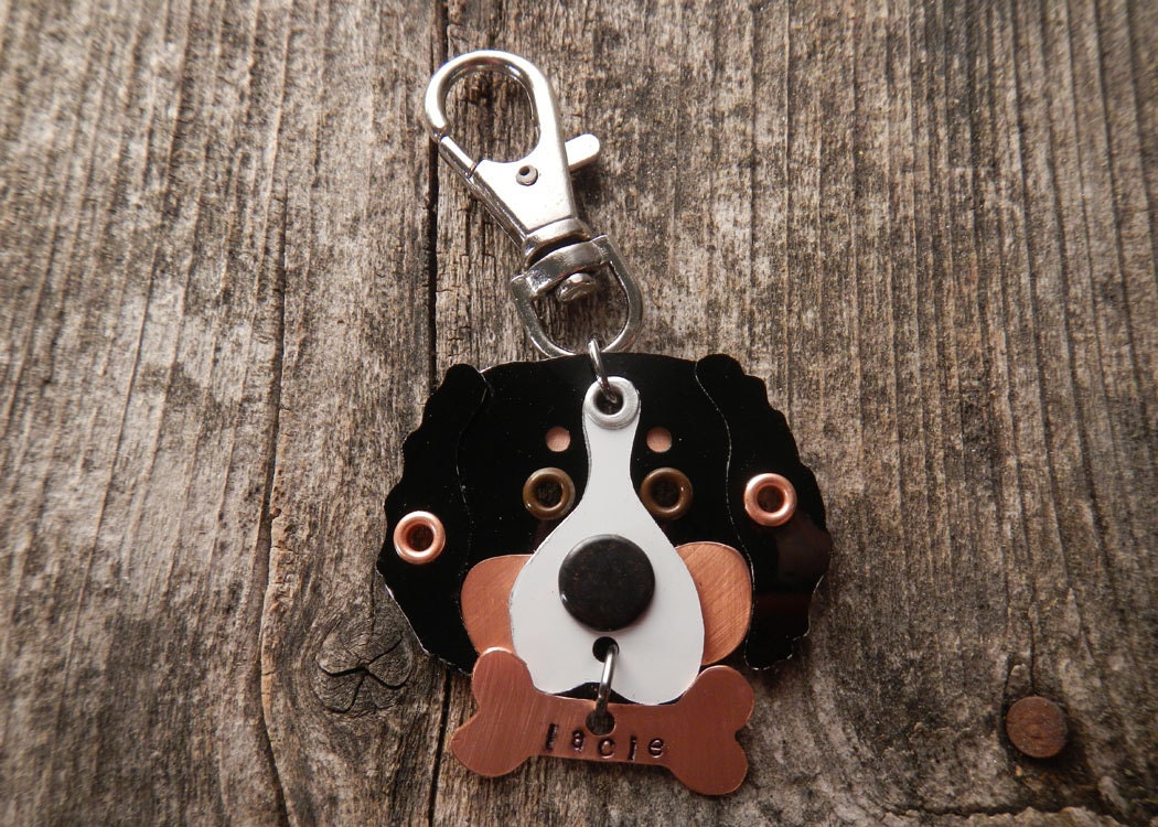 Keychain ID Key Chain Tag Bernese Mountain Dog Breed Dog Pet Lover Aluminum Custom Rivets Stamped