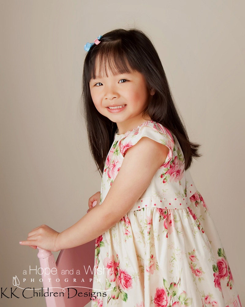 Natural Simple Rose Dress - Flower Girl Dress - Photo Shoot - Wedding - Picture Day - Floral Dress - Little Girls Dress Pattern - M & L