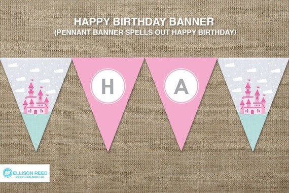 Princess Birthday - Princess Printable - Birthday Banner - Printable Party - Castle - Fairy Tale - Girl birthday - Pink - DIY printable Il_570xn