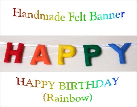Felt HAPPY BIRTHDAY Sign Banner Garland Bunting Bright Rainbow Party Decoration
