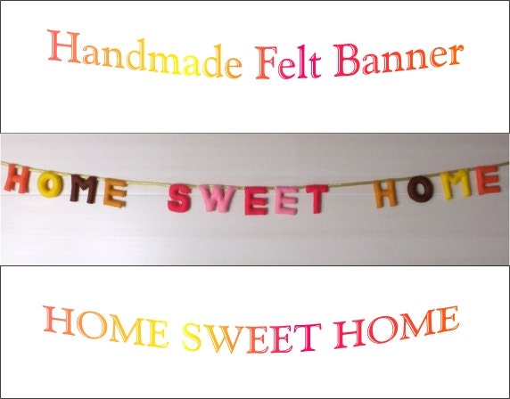 Felt HOME SWEET HOME Sign Banner Garland Bunting Pink Orange Yellow Brown Decoration