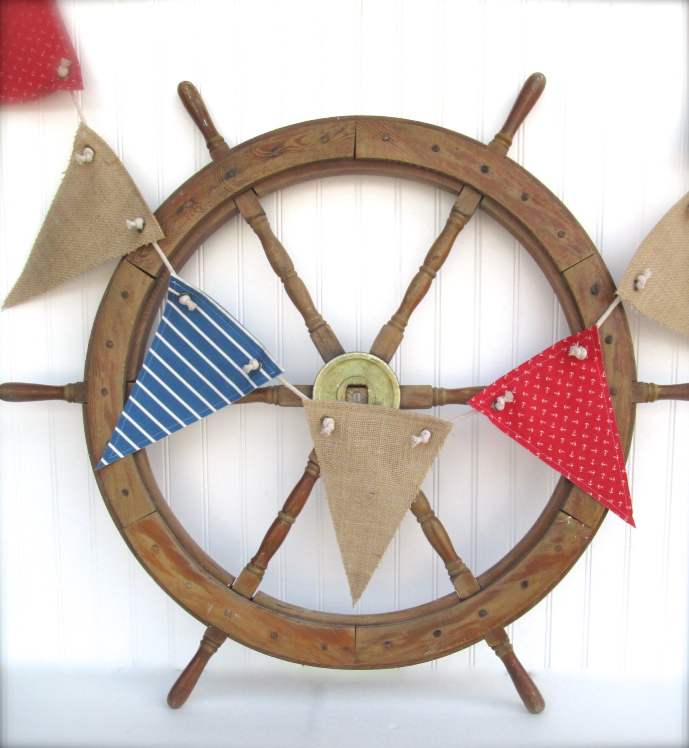 nautical decor, patriotic, rustic red, white, blue pennant banner, pirate birthday party decor, summertime party decoration, READY TO SHIP