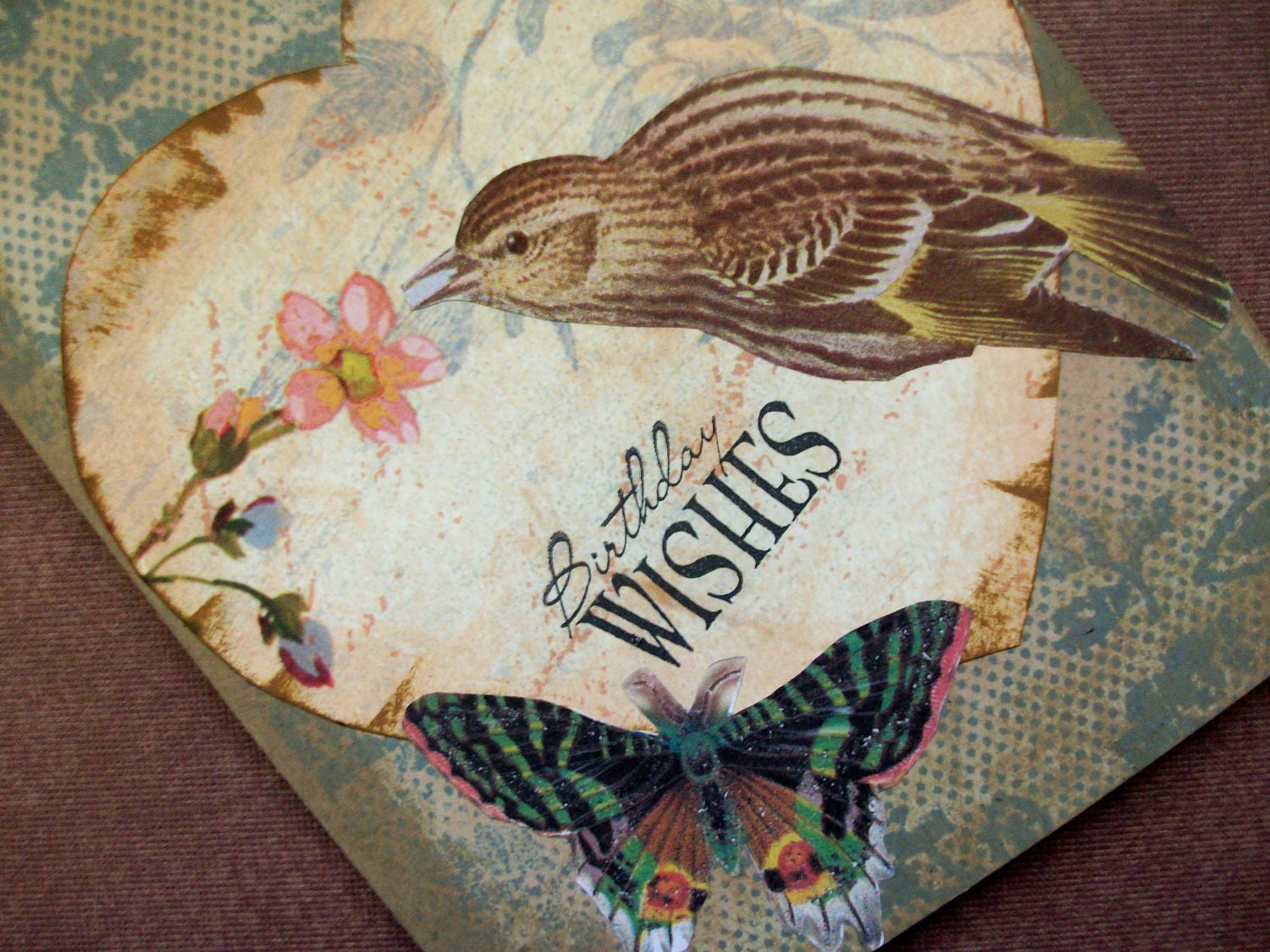OOAK Art Collage and Ink Card - Birthday Wishes