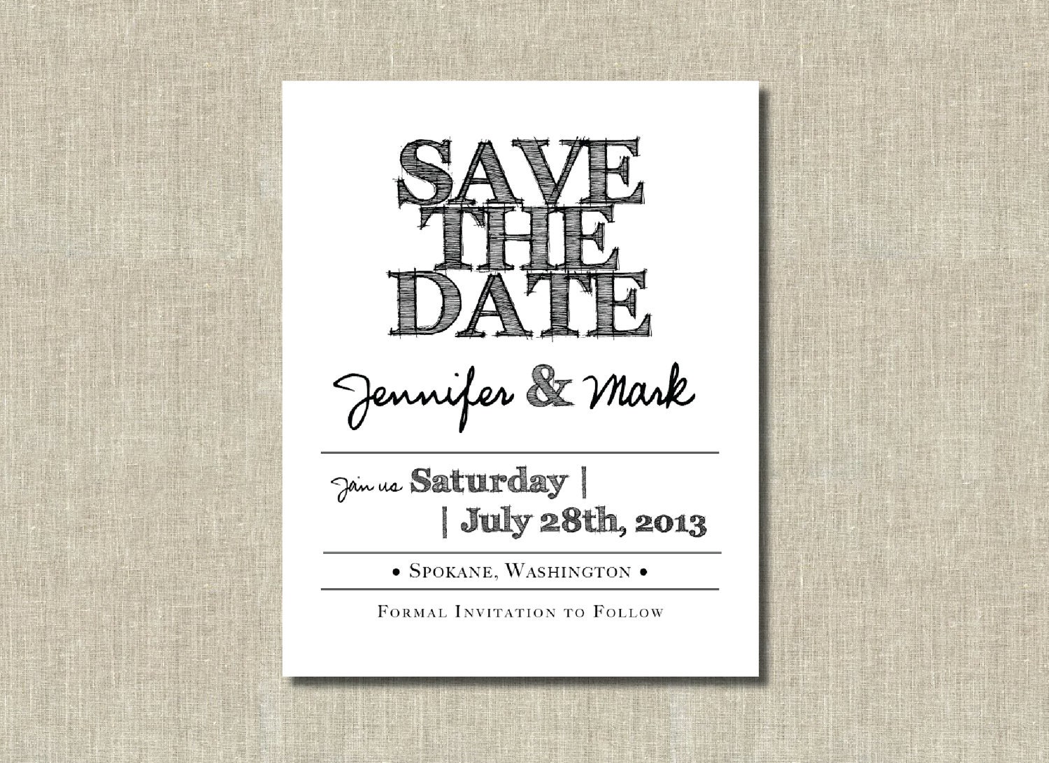 Printable Save the Date Card - Handdrawn font - Black and white - Custom Colors