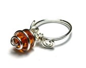 Egyptian Wire Ring - Sterling Silver - Orange Amber