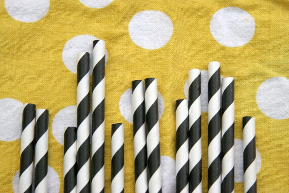 Paper Straws in Black and White Stripes, Pack of 100 Il_570xn