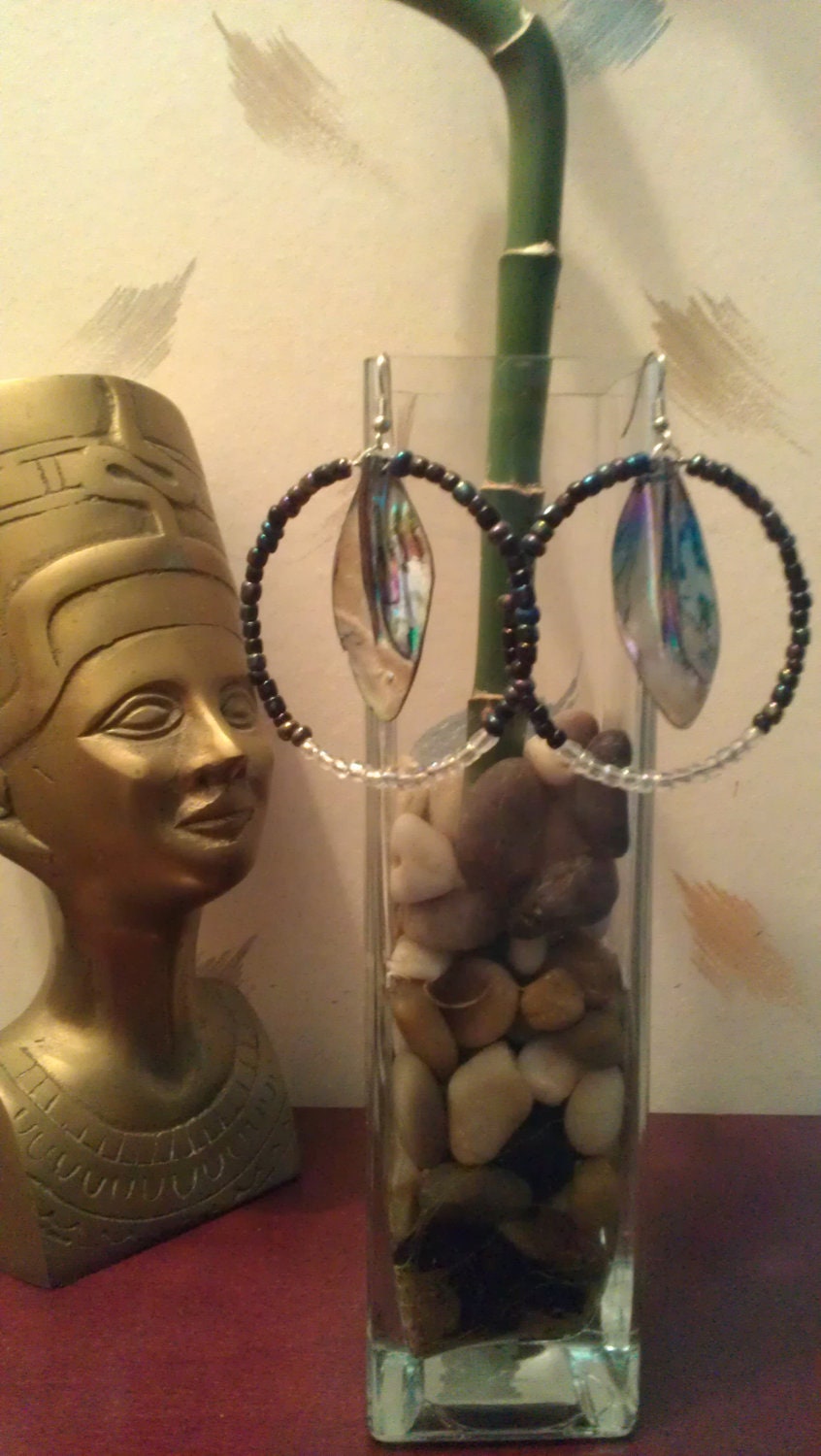Multicolored Metallic & Translucent Beaded Hoop Earrings with Hanging Iridescent Accents: "SyberRings"