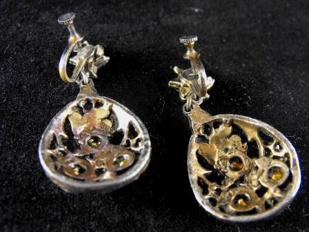 Vintage Earrings Multi Color Rhinestone Fruit Basket Danglers Sale 20.00