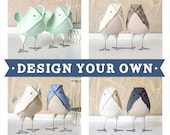 Custom Bird Wedding Cake Topper, Vintage Fabric Love Birds, Design Your Own, Customizable Wedding Color Bird Toppers - Made to Order