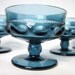 Vintage King's Crown Smoky Blue Footed Dessert Bowls, Set of 4 Glass Compote Dishes by Tiffin