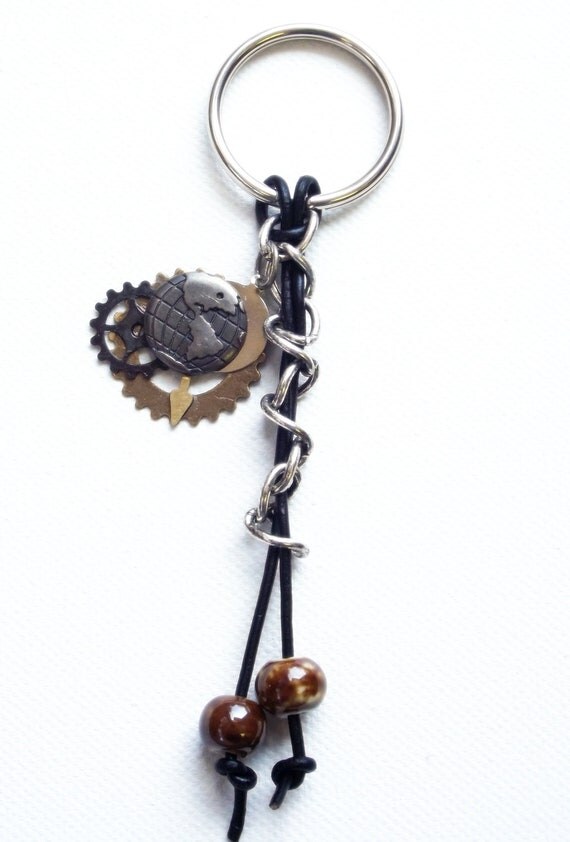 Handmade Keychain             Steampunk Style Accessory             Metal Key Ring        OOAK