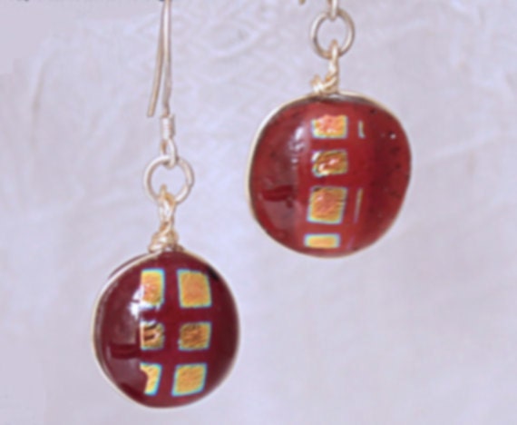 Christmas Earrings, Dangler Earrings,  Handmade ,  Sterling Silver , Dichroic Glass , Wedding Jewelry 195