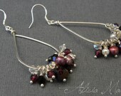Bordeaux - Garnet, Pearls, and Crystal Teardrop Cluster Earrings
