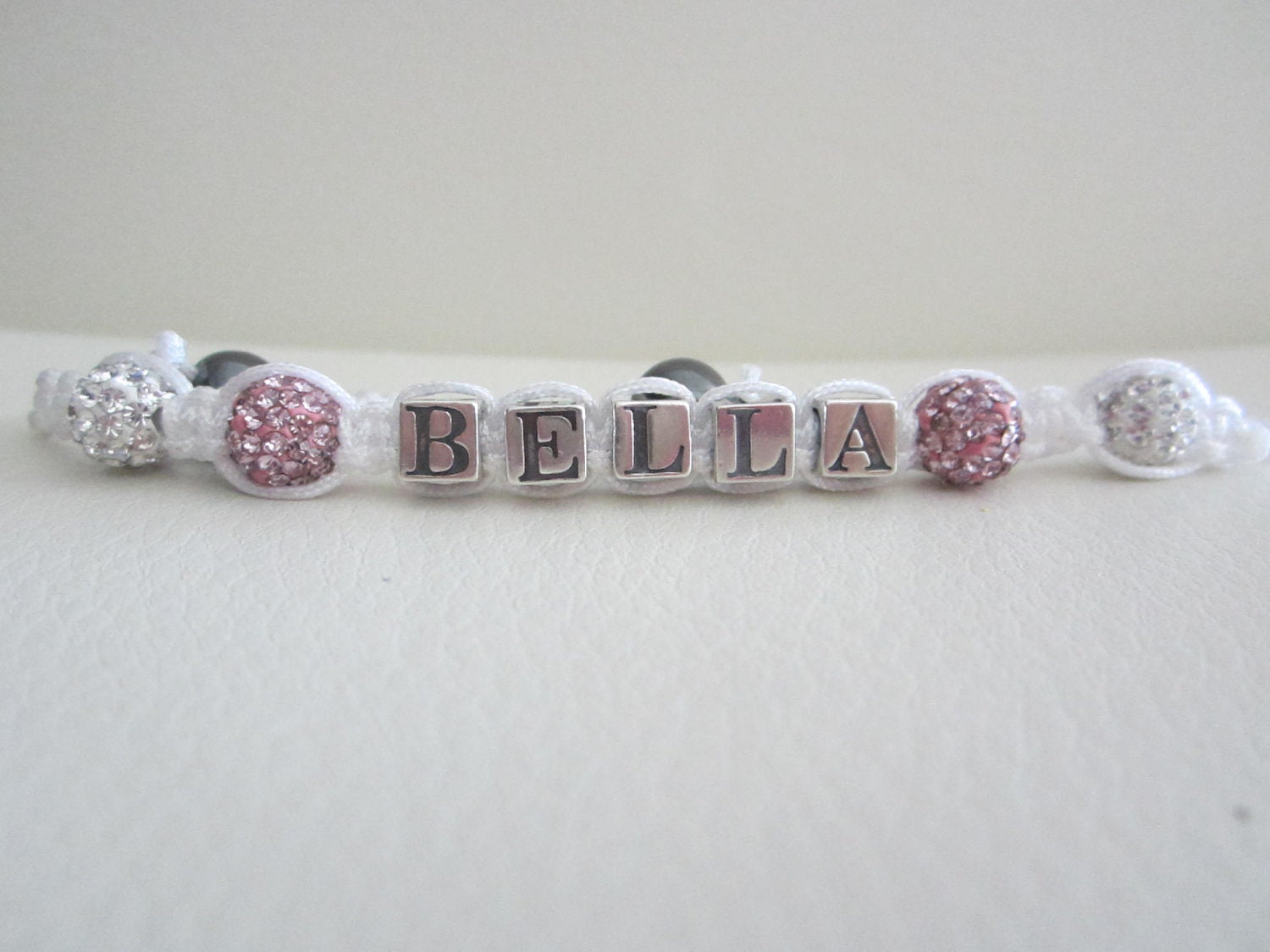 Shamballa Pink & White Egyptian Crystal Custom Name Bracelet