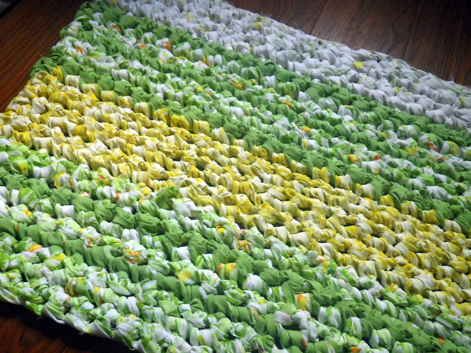 Crochet Rag Rug Green Spring Meadow and Bright Sun Cottage Chic Eco Friendly