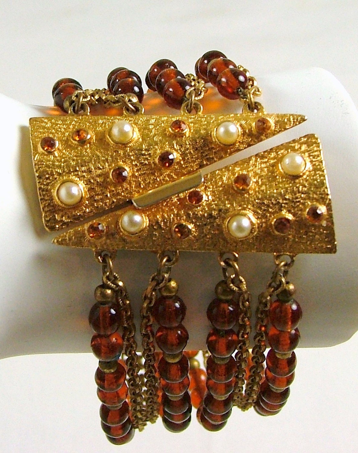 HOBE Amber and Gold Multi Strand Bracelet with Jewel Encrusted Clasp