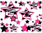 hot PINK ZEBRA STARS teen girls room wall border decals kids nursery rainbow blue purple abstract stickers decor