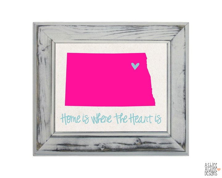 North Dakota State Art Print - Custom 8x10 Illustration Home Decor Print - Home Is Where The Heart Is
