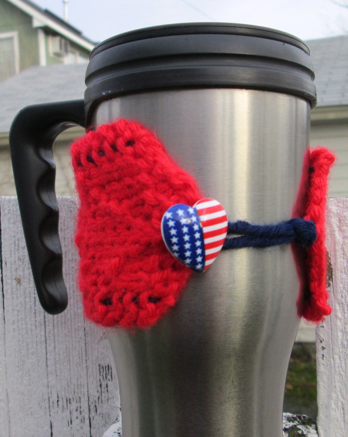 Americana Red Cup Cozy with Heart Button