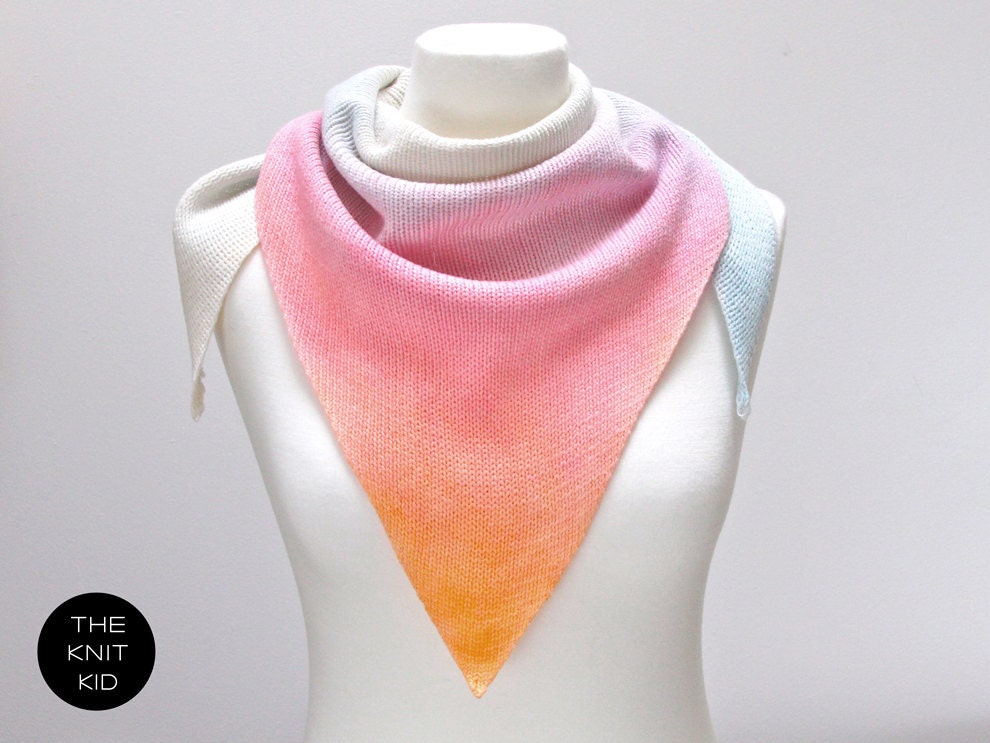 triangle scarf sunset hand dyed merino silk theknitkid made to order